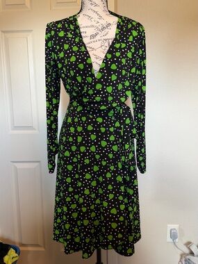 Vicky Tiel Green Heart Print Wrap Dress